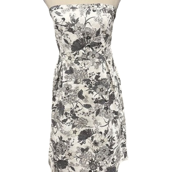OLD NAVY Strapless Gray & White Floral Midi Party Strapless Dress, Size 6 - Picture 2 of 16
